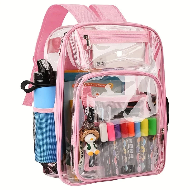 Clear PVC Backpack – Large Heavy Duty See-Through Bookbag with Reinforced Straps for School