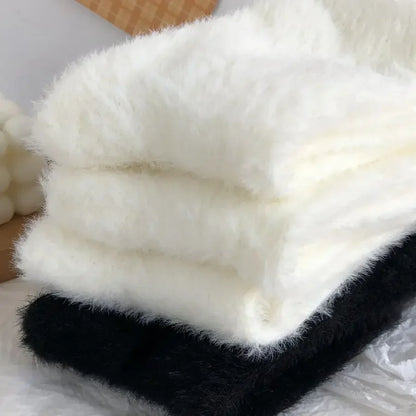Mink Velvet Thermal Socks — Thick Plush Coral Velvet Floor Socks for Women & Men, Autumn Winter Warm Black White