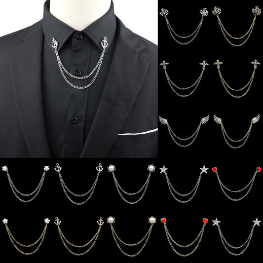 Fashion Gentleman Tassel Brooch – Men’s Suit & Shirt Lapel Pin with Chain, Pearl & Star for Wedding or Party