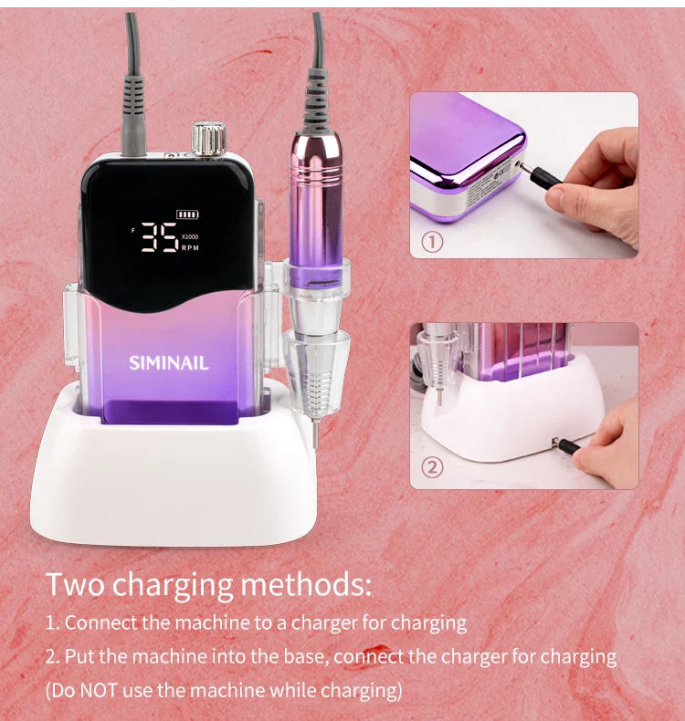 SIMINAIL Professional Nail Drill Machine – 35000RPM Portable Electric Nail File with Rechargeable E-File Bit Kit