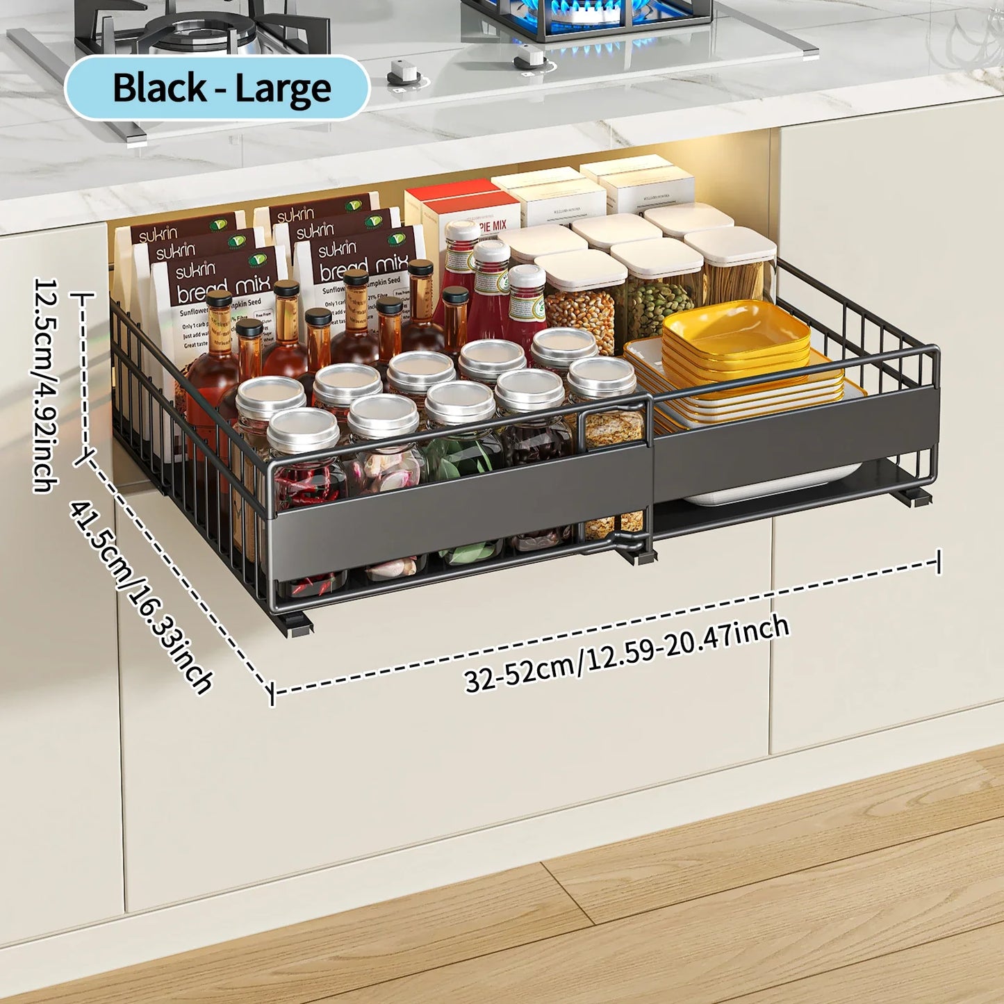 Retractable Kitchen Cabinet Organizer - Pull-Out Storage Rack for Pots, Dishes & Seasonings