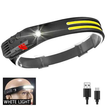 IR Motion Sensor Headlamp – USB Rechargeable Waterproof Headlight, White/Yellow/Red Light 10 Modes Ultra Bright Adjustable Beam Head Lamp for Camping & Outdoor Use