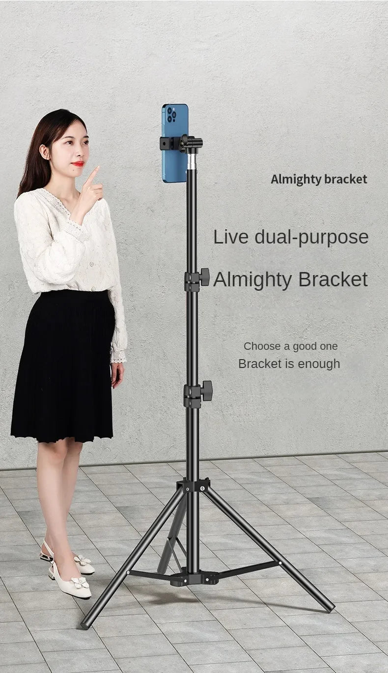 160cm Live Broadcast Tripod – Metal Camera Stand with Selfie Light, Phone Holder & Thermometer for Anchors