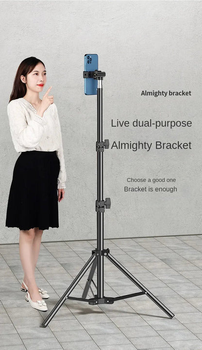 160cm Live Broadcast Tripod – Metal Camera Stand with Selfie Light, Phone Holder & Thermometer for Anchors