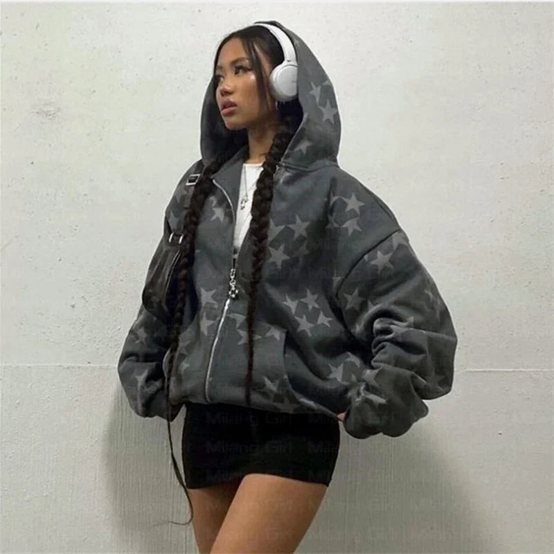 Y2K Star Print Hoodie Set - Harajuku Loose Streetwear Sweatshirt & Sweatpants