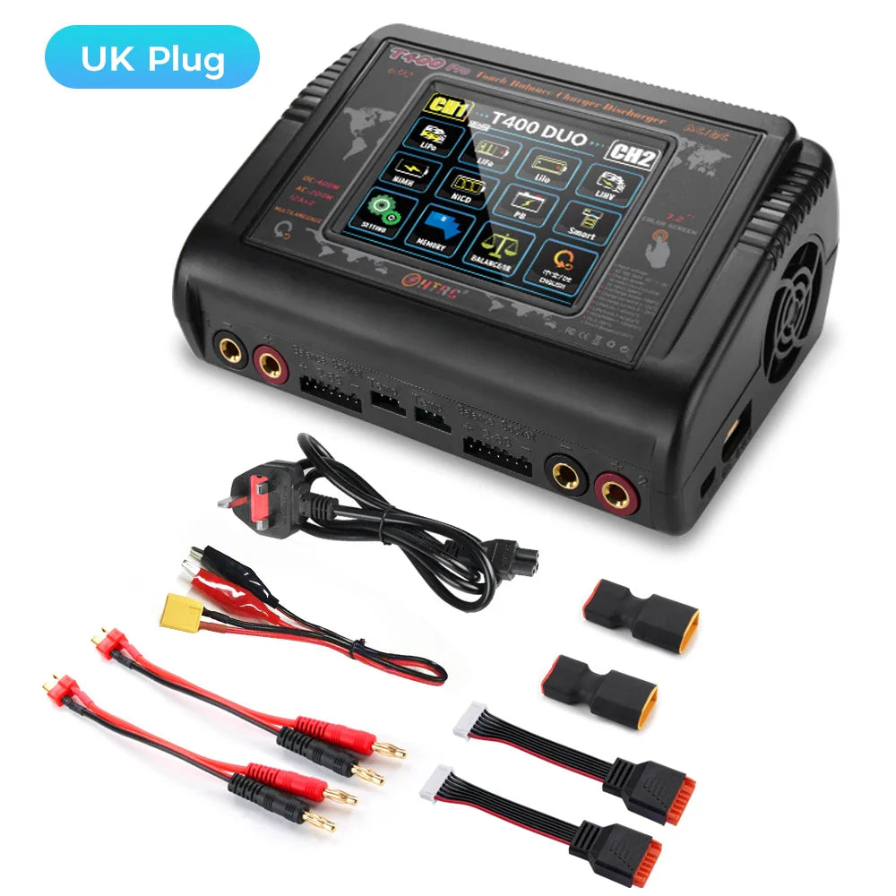 HTRC Smart Battery Charger DC 400W / AC 200W — 12A×2 Balance Charger & Discharger for LiHV, LiFe, Li-Ion, NiCd, NiMH, Pb, LiPo RC Batteries