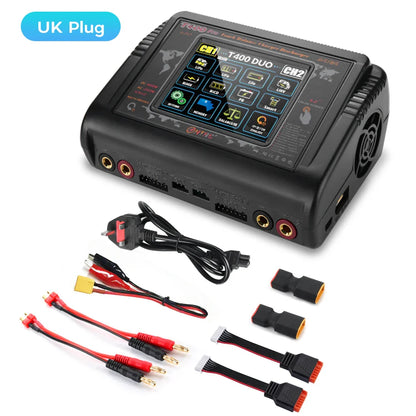 HTRC Smart Battery Charger DC 400W / AC 200W — 12A×2 Balance Charger & Discharger for LiHV, LiFe, Li-Ion, NiCd, NiMH, Pb, LiPo RC Batteries