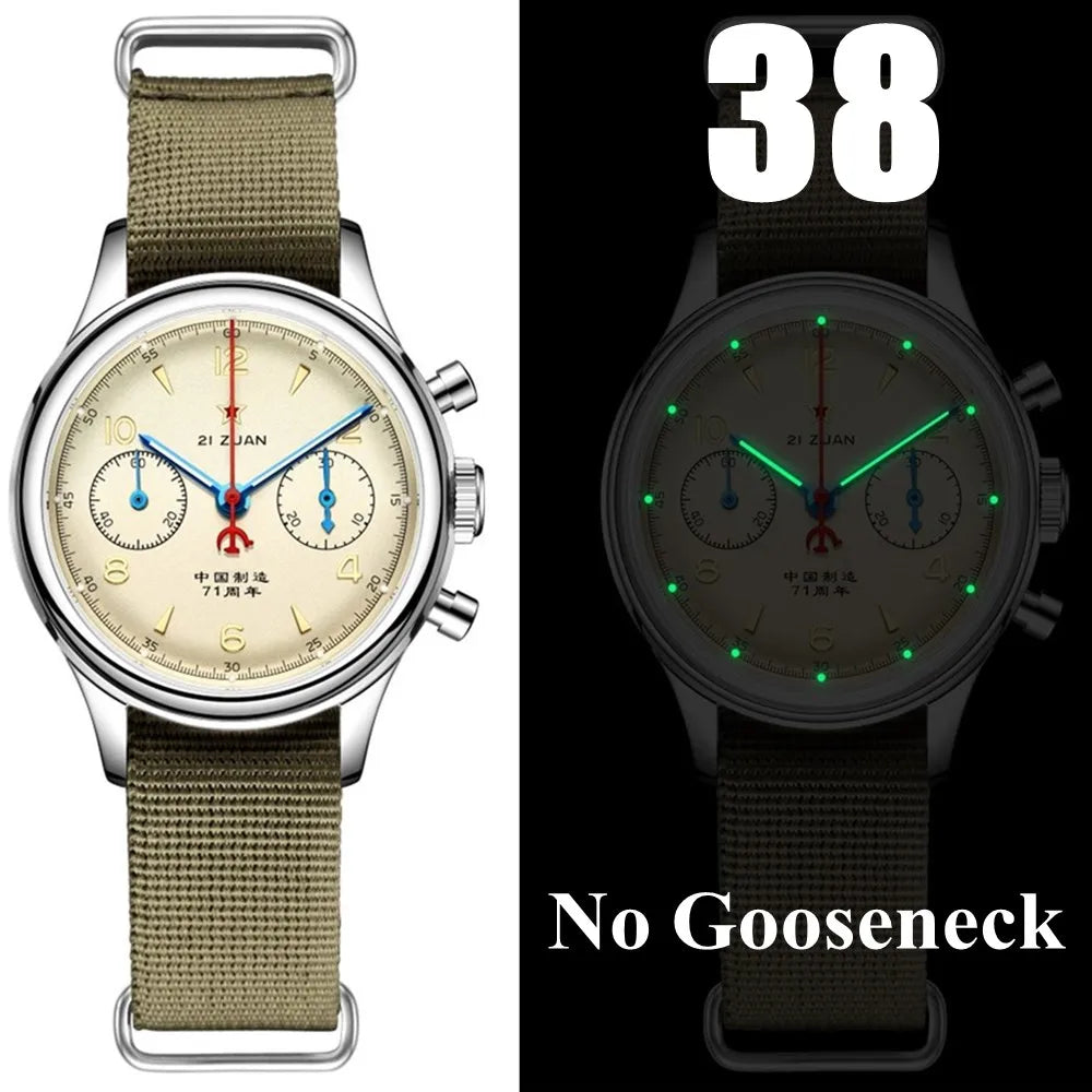 RED STAR 1963 Men's Chronograph Watch - 38mm Pilot Design with Seagull ST1901 Movement & Sapphire Glass
