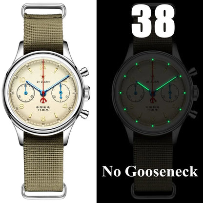 RED STAR 1963 Men's Chronograph Watch - 38mm Pilot Design with Seagull ST1901 Movement & Sapphire Glass