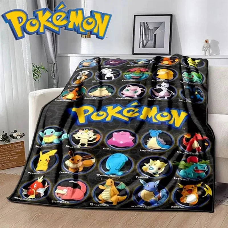 Pokemon Pikachu Flannel Blanket — Cozy Cartoon Anime Home Sofa & Lunch Break Blanket for Kids & Students