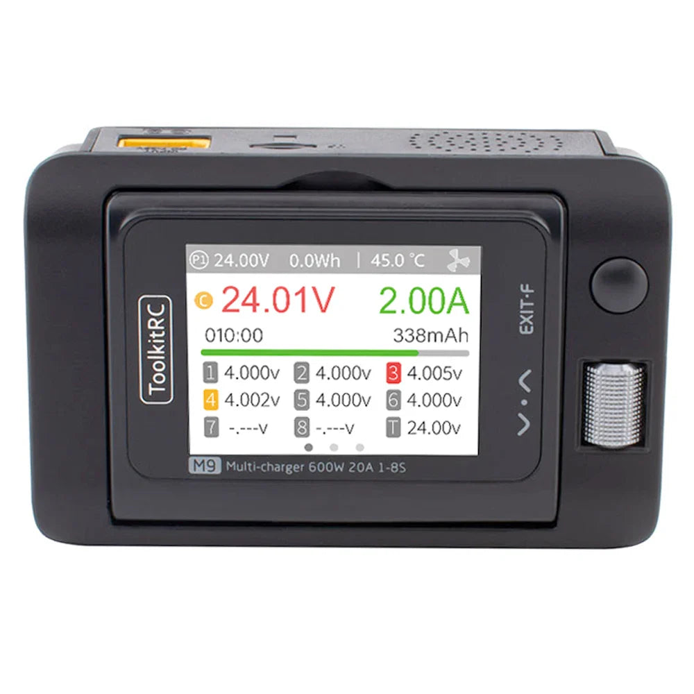 ToolkitRC M9 600W 20A Smart USB Fast Charger - Adjustable Screen Angle with Audio Function for 1-8S LiPo LiFe Batteries