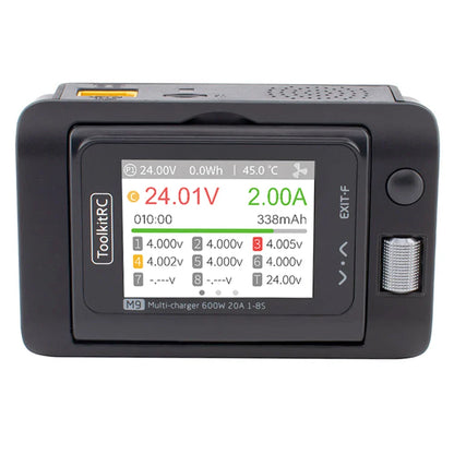 ToolkitRC M9 600W 20A Smart USB Fast Charger - Adjustable Screen Angle with Audio Function for 1-8S LiPo LiFe Batteries