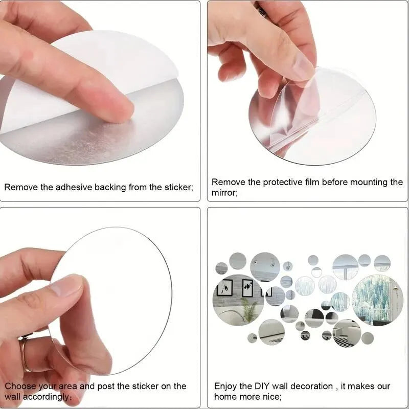 26pcs 3D Acrylic Mirror Wall Stickers – Round DIY Mirrors for Bedroom, Bathroom and TV Background Decoration