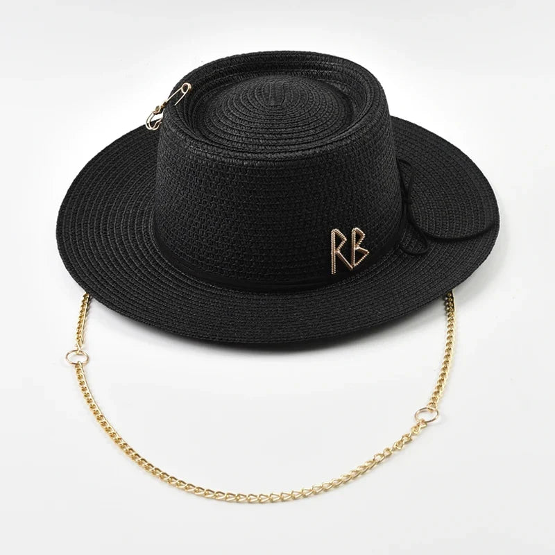 Women's Straw Sun Hat - Elegant Ribbon Decor Beach Travel & Party Dress Hat