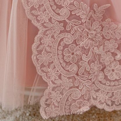 Infant Baby Girl Flower Embroidery Dress - Elegant Bow Princess Gown for Weddings, Baptism & Special Occasions