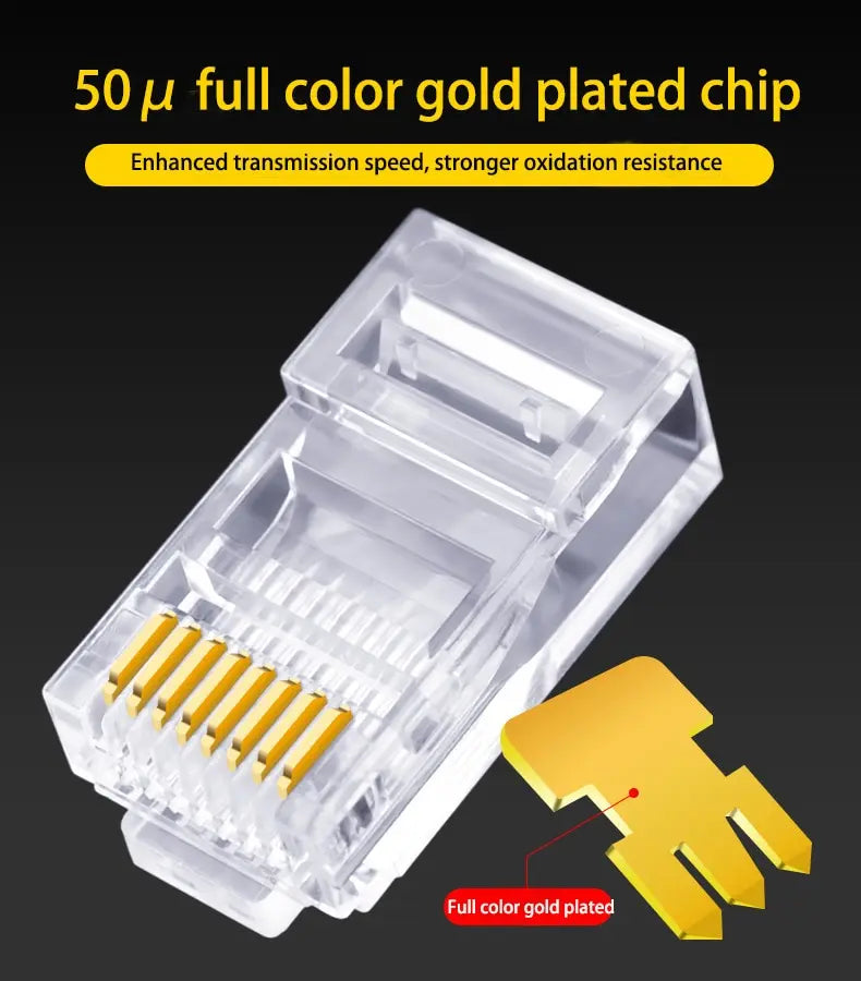 50 PCS RJ45 Cat6 Connectors — Unshielded Perforated Crystal Head for Network Cables