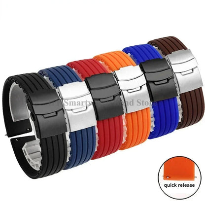 Quick Release Silicone Watch Strap 18–24mm – Sport Rubber Band for Huawei Watch GT2/3/4, Omega, Seiko, Fossil