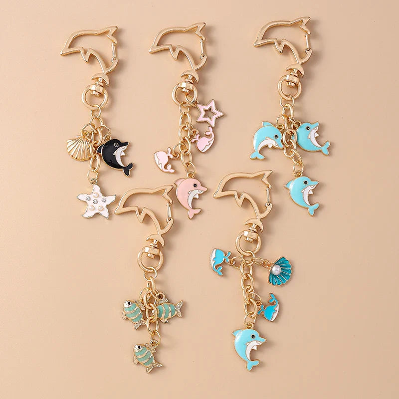 Summer Beach Shell Keychain – Octopus and Starfish Marine Life Pendant for Women, Girls, Handbag Decor, and Gifts