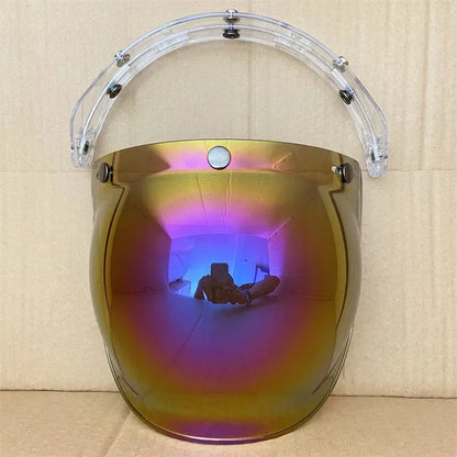 Open Face 3/4 Motorcycle Helmet Visor — Flip-Up Bubble PC Lens Windshield Shield for Casco Moto