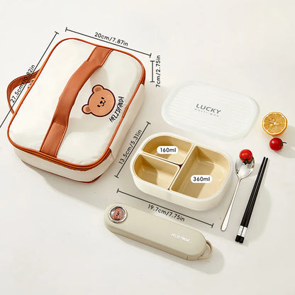 WORTHBUY 3-Grid Portable Lunch Box – Outdoor Sealed Divided Food Container, Detachable Plastic Microwave-Safe Box for Kids & Students