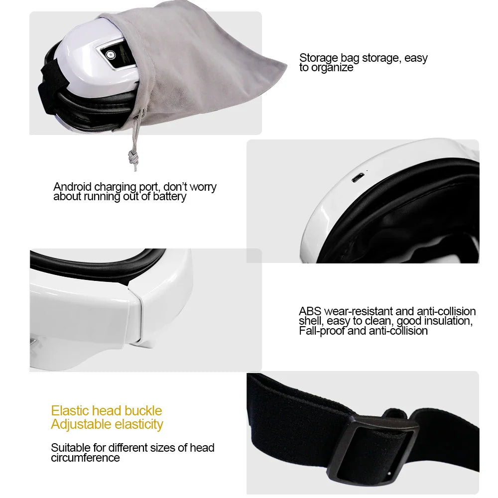 6D Smart Eye Massager — Vibration & Hot Airbag Compress, Bluetooth Music Eye Massage Glasses for Relaxation & Fatigue Relief