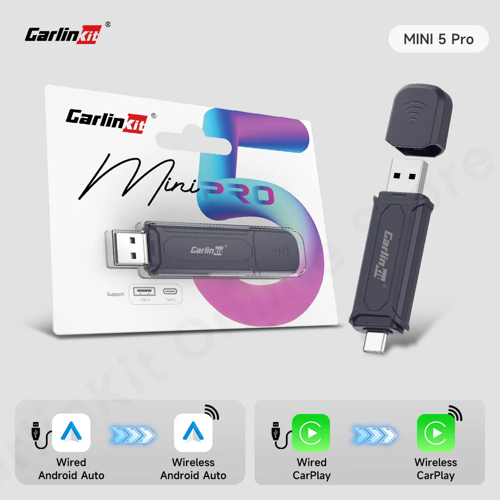 Carlinkit Mini 5 Pro Wireless Adapter — CarPlay & Android Auto Upgrade for Car Intelligent Systems, WiFi FOTA Portable