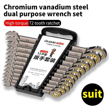 12pcs/6pcs Dual-Use Ratchet Wrench Set — 72-Tooth Quick Ratchet Heads with 180° Rotation Hardware Tools