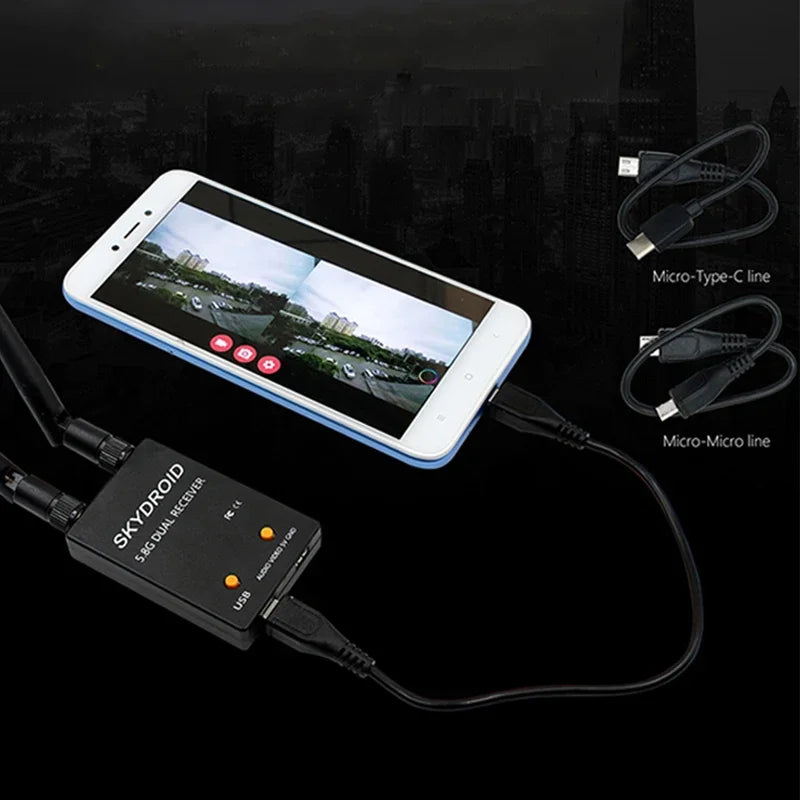 SKYDROID 5.8GHz 150CH FPV Dual/Single Antenna Receiver – UVC OTG RC Drone Part for Android Smartphones