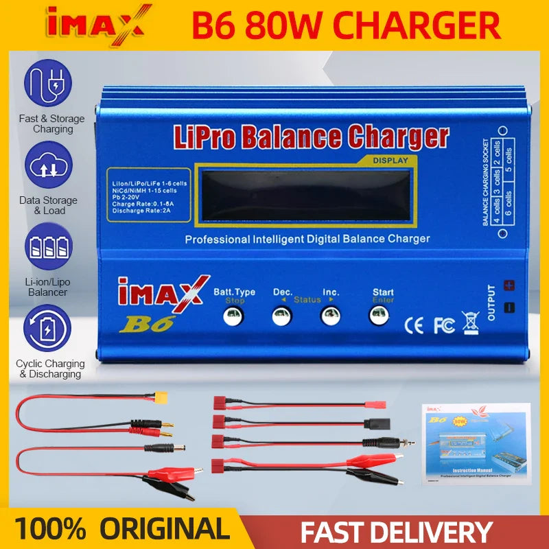 iMAX B6 80W Battery Charger – Digital Lipo, NiMh, Li-ion, Ni-Cd Balance Charger/Discharger for 1-6S RC, FPV, Airplane, Drone, Car