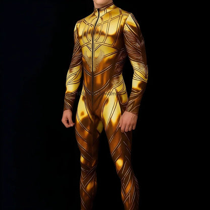 Men's Cyberpunk Muscle Bodysuit - Sci-Fi Printed Cosplay Zentai Costume for Carnival, Stage & Performance Events