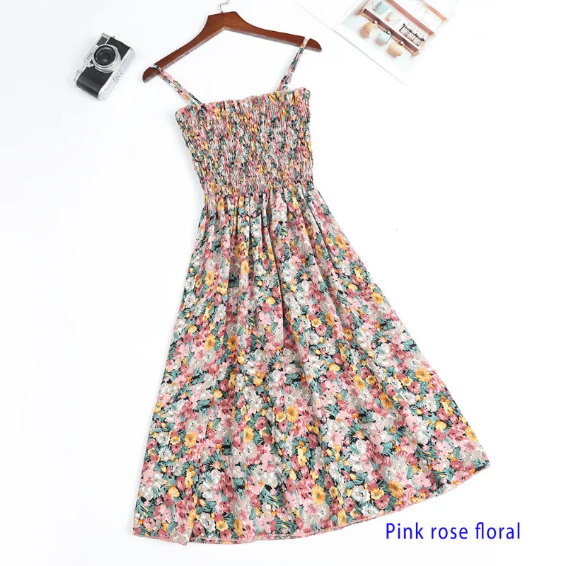 Women’s Summer Mini Dress – Casual Sleeveless Spaghetti Strap Chiffon Dress with Elastic High Waist