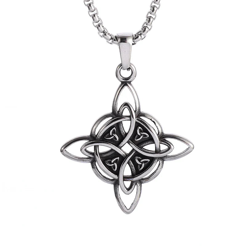 Witch Knot Necklace – Stainless Steel Magic Celtic Knot Pendant, Pagan Witchcraft Symbols, Jewelry Gift for Women