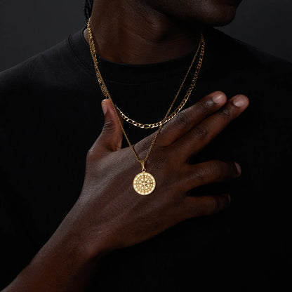 Vnox Layered Necklace for Men - Sailing Compass Pendant with Stainless Steel Cuban Figaro Wheat Chain, Casual Retro Style