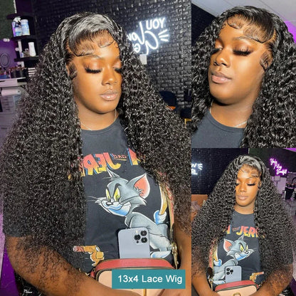 250 Density 13x6 HD Transparent Lace Frontal Wig – Deep Water Wave Curly, 30-34 Inch Human Hair for Women