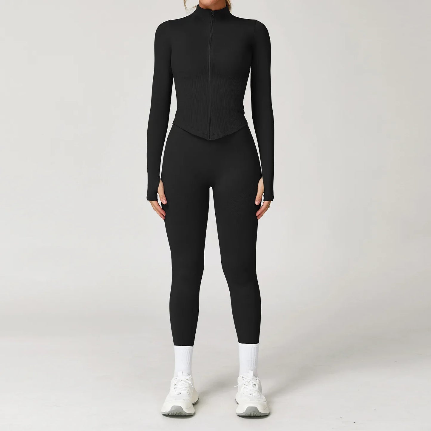 Women’s Seamless 2/3 Piece Yoga Set – Fitness Workout Sportswear with Leggings, Sports Bra & Long Sleeve Gym Outfit