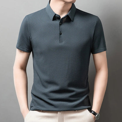 Men’s Business Casual Short Sleeve Polo — Solid Color Floral Summer Shirt, Breathable & Comfortable