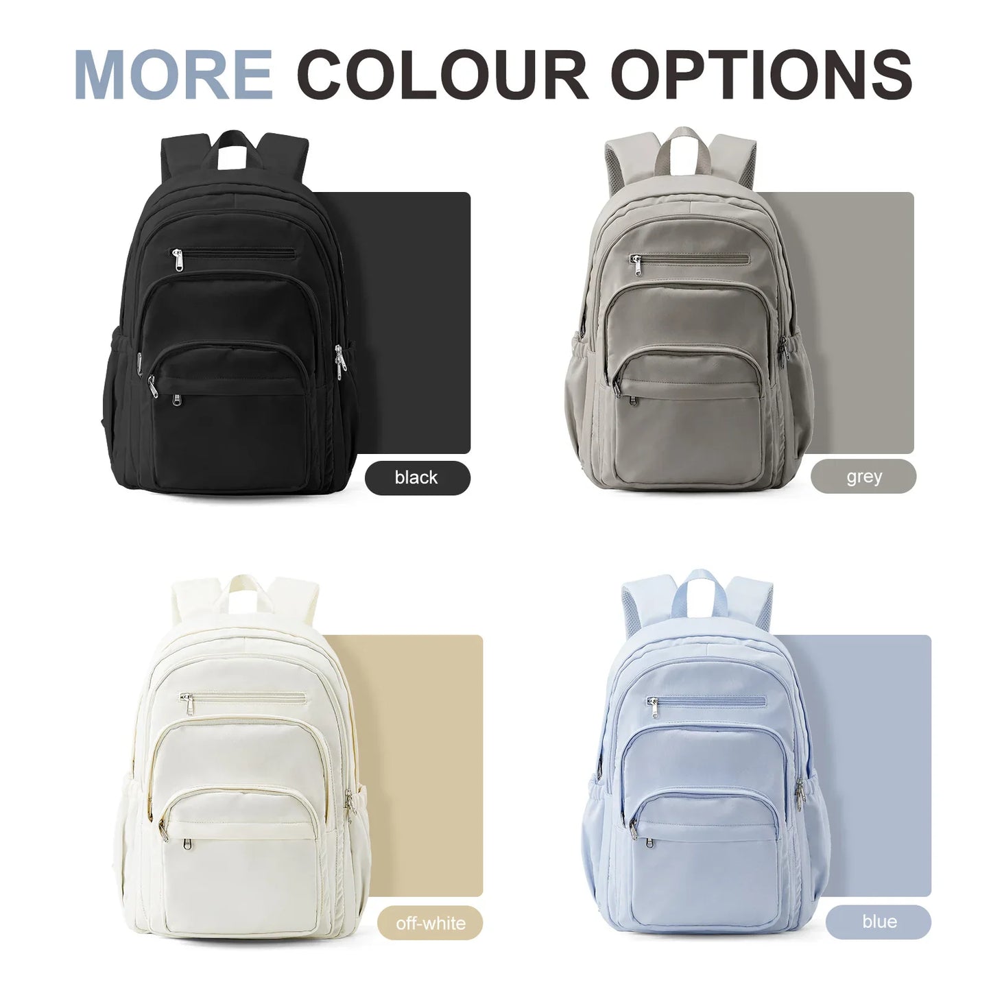 Light Blue Casual Nylon Backpack for Women – Multi-Pocket Durable School, College & Travel Bookbag with Spacious Design
