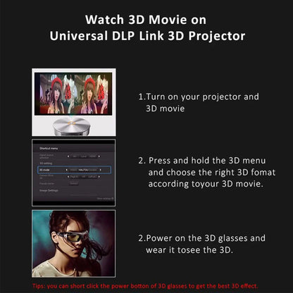 2025 DLP Link Active Shutter 3D Glasses – USB Rechargeable Eyewear for Home Cinema DLP Projectors (Not for All TVs)