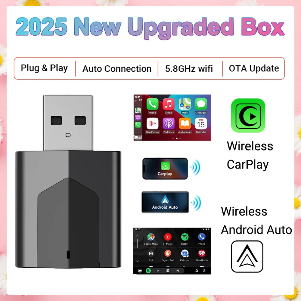 2025 New 2-in-1 Wired to Wireless CarPlay & Android Auto Adapter – Mini Plug & Play Dongle with Auto Connect, Bluetooth & WiFi