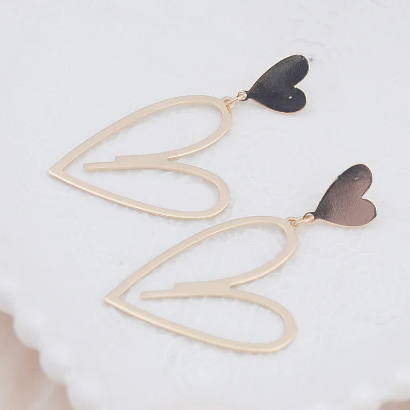 2024 Trendy Heart Dangle Earrings — Double-Layer Love Pendants for Women, Bohemian Hanging Ear Jewelry