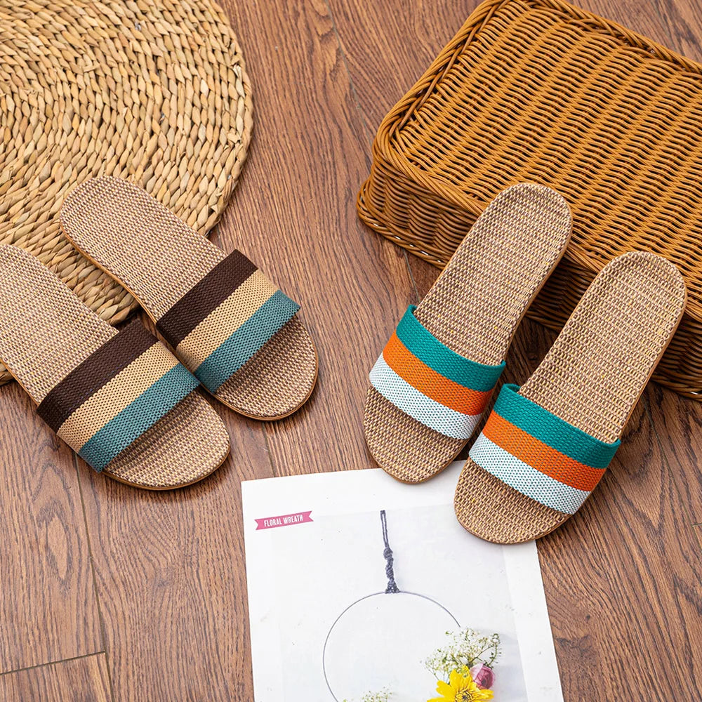 Women's Summer Linen Slippers – Lightweight EVA Flat Sandals, Casual Home Shoes