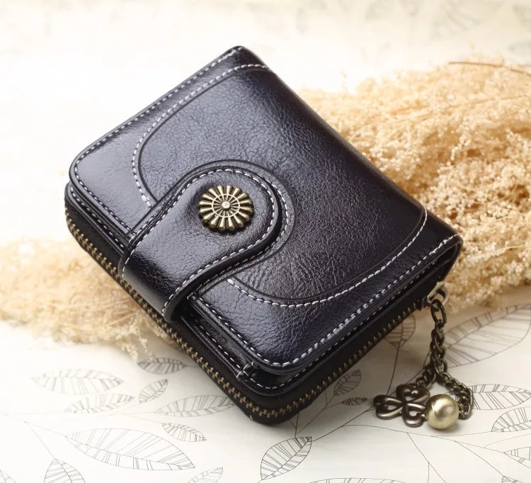 Women’s PU Leather Wallet — Short Hasp Coin & Card Holder, Small Money Bag Clutch in Blue & Red