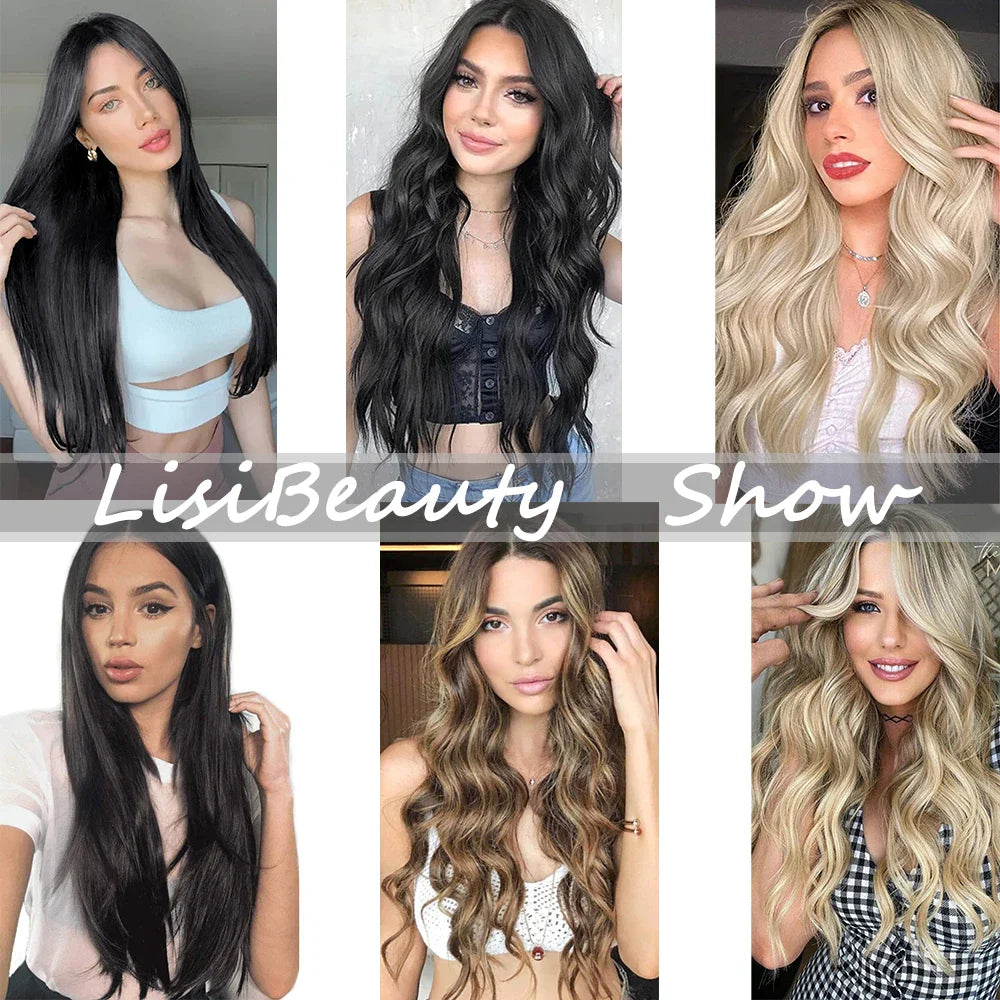 Women’s 7Pcs Hair Extensions with 16 Clips – Natural Black Straight Ombre Hairpiece