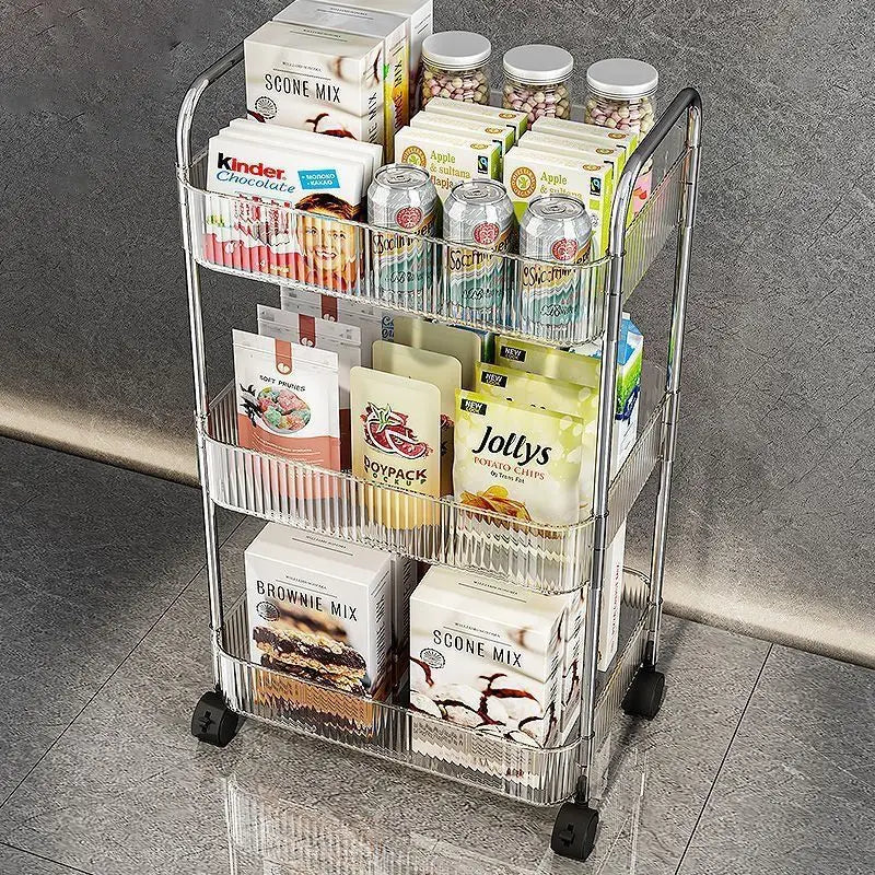 Mobile Shelf with Wheels - Multi-Layer Storage Rack Home Trolley, 2/3/4 Tiers Rolling Cart for Snacks, Cosmetics, and Sundries Organizer