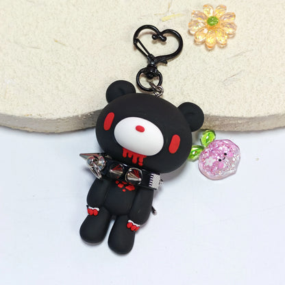 Demon Bear Keychain - Cute Punk Teddy Bag Charm with Spiked Collar, Collectible Gift Accessory