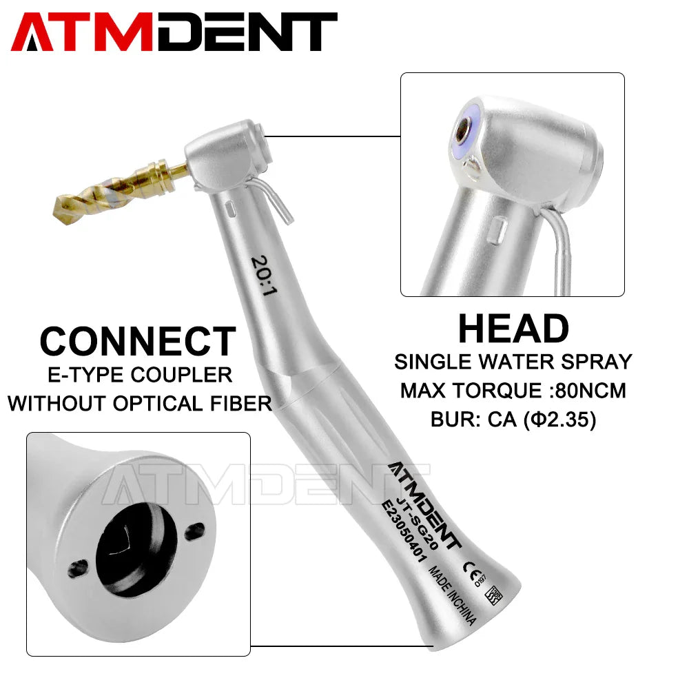 Dental 20:1 Implant Contra Angle Handpiece – Slow Speed for E-Type Micromotor, Compatible with Dental Implants