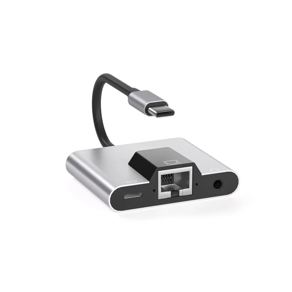 RGEEK USB-C to Ethernet Adapter Hub — Type-C to LAN, 3.5mm Audio & PD Charging Dock for iPhone & Android