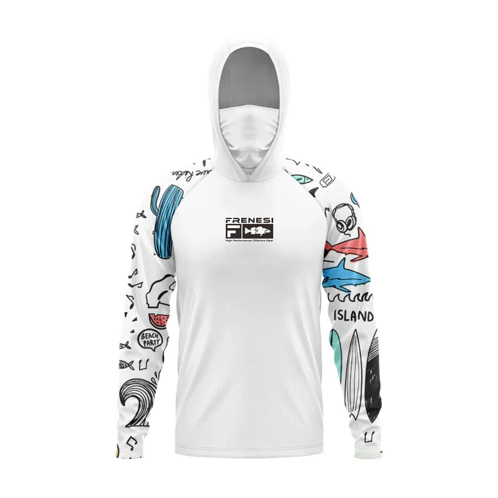Men's Fishing Shirt with Sun Protection – All in One Hoodie Mask, UPF 50+ T-Shirt for Hunting, Camping & Angling