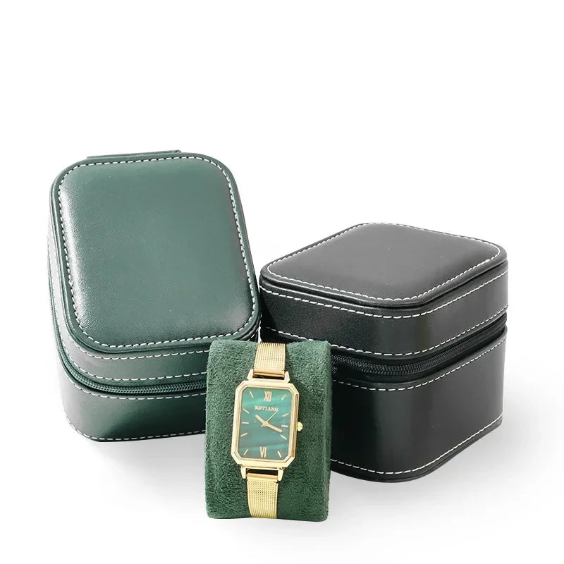 Single Watch Travel Case — PU Leather Watch Box with Removable Cushion, Portable Jewelry Storage & Organizer