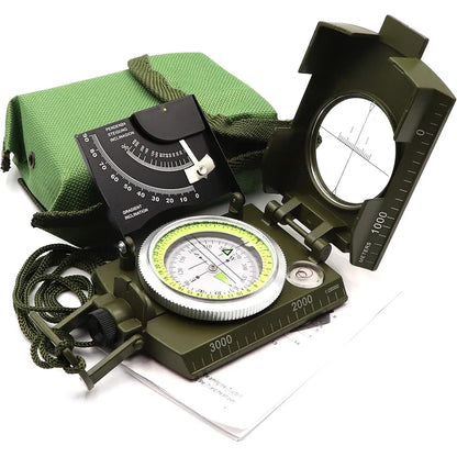 Multifunctional High-Precision Military Compass — Waterproof Metal Outdoor Survival Camping Compass with Fluorescent & Geological Features